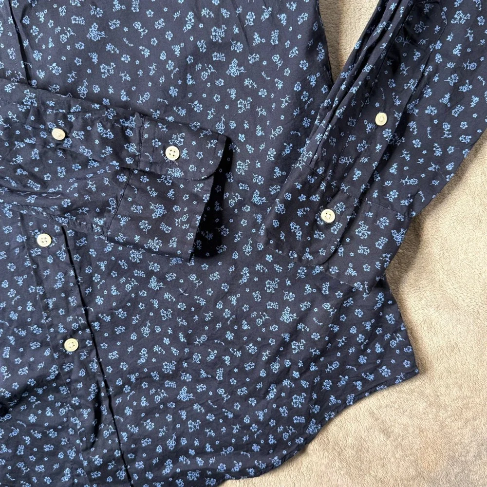 Polo Ralph Lauren Slim Fit All Over Floral Print Button Shirt Men L Blue‎ Pony